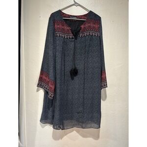 Danilio Boutique 3X Plus Size Boho  Tunic Dress Charcoal Grey Red